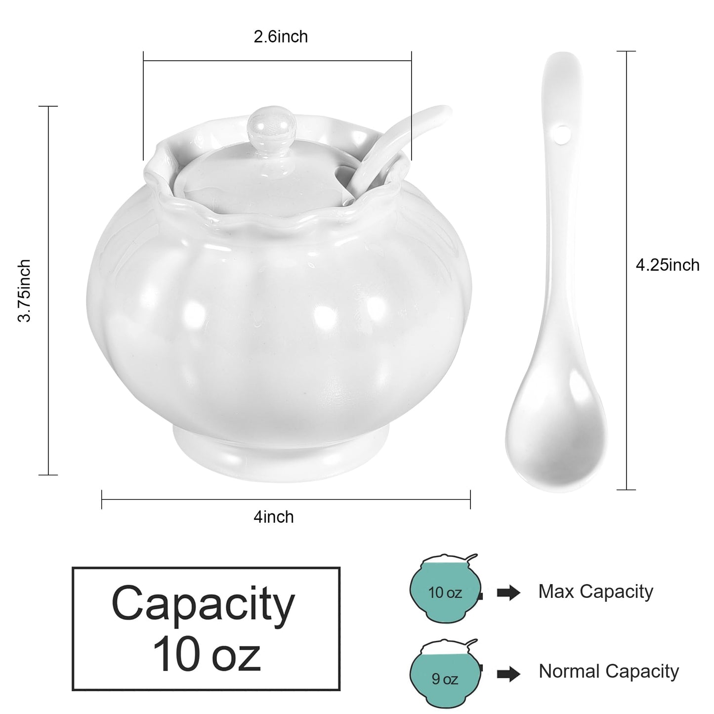 Ursword Iridescent Sugar Bowl with Lid and Spoon, Ceramic Sugar Bowl, 9oz Sugar Jar for Coffee Bar, Salt Box Sugar Containers for Seasoning, Spice, Sauce, Elegant Decor for Kitchen Countertop