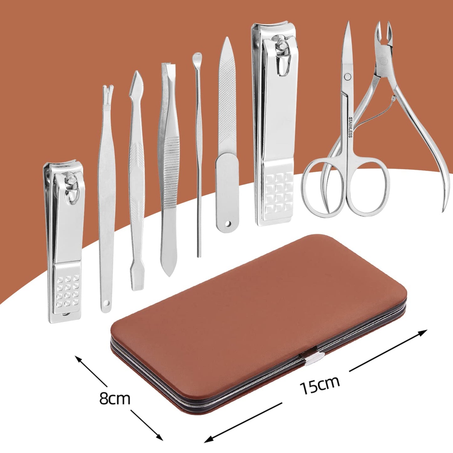 FAMILIFE Manicure Set, Nail Professional Kit Manicure Kits Nail Clipper Sets, 13PCS Stainless Steel Pedicure Sets Mens Grooming Tool, with Brown Leather Travel Case for Men