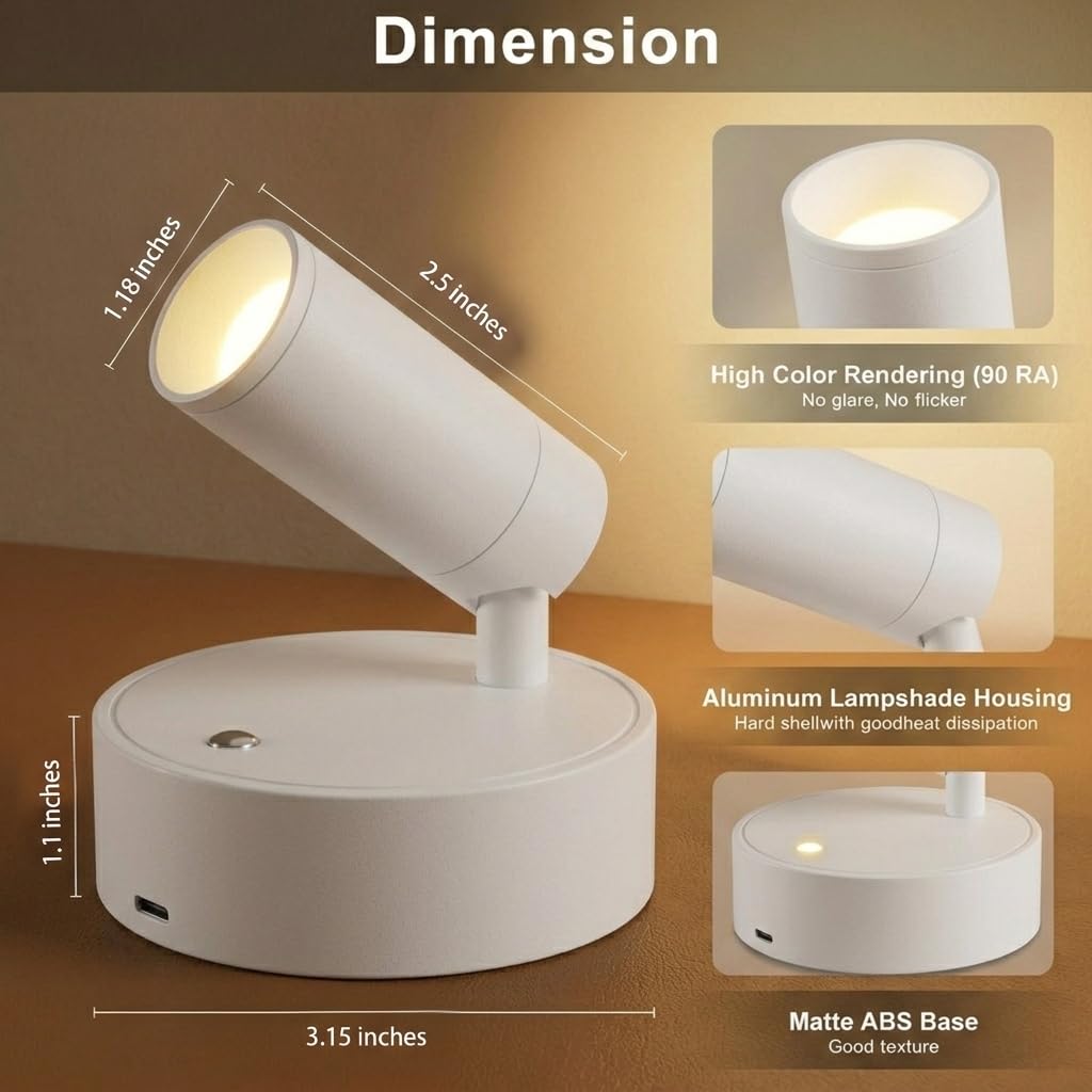 Lsoppn Magnetic Rechargeable Picture Light 2 Pack, Wireless Art Spotlight with Remote & Touch Control, 3 Color Temps Dimmable Wall Light, 2000mAh Battery Accent Lighting for Painting, Gallery, Display