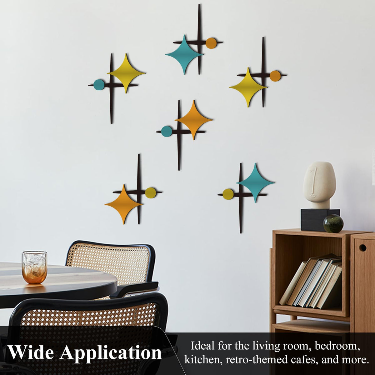 LiveInUrban Starburst Mid Century Modern Wall Decor, Retro Cross Star Atomic Stars Acrylic Wall Art 6PCS