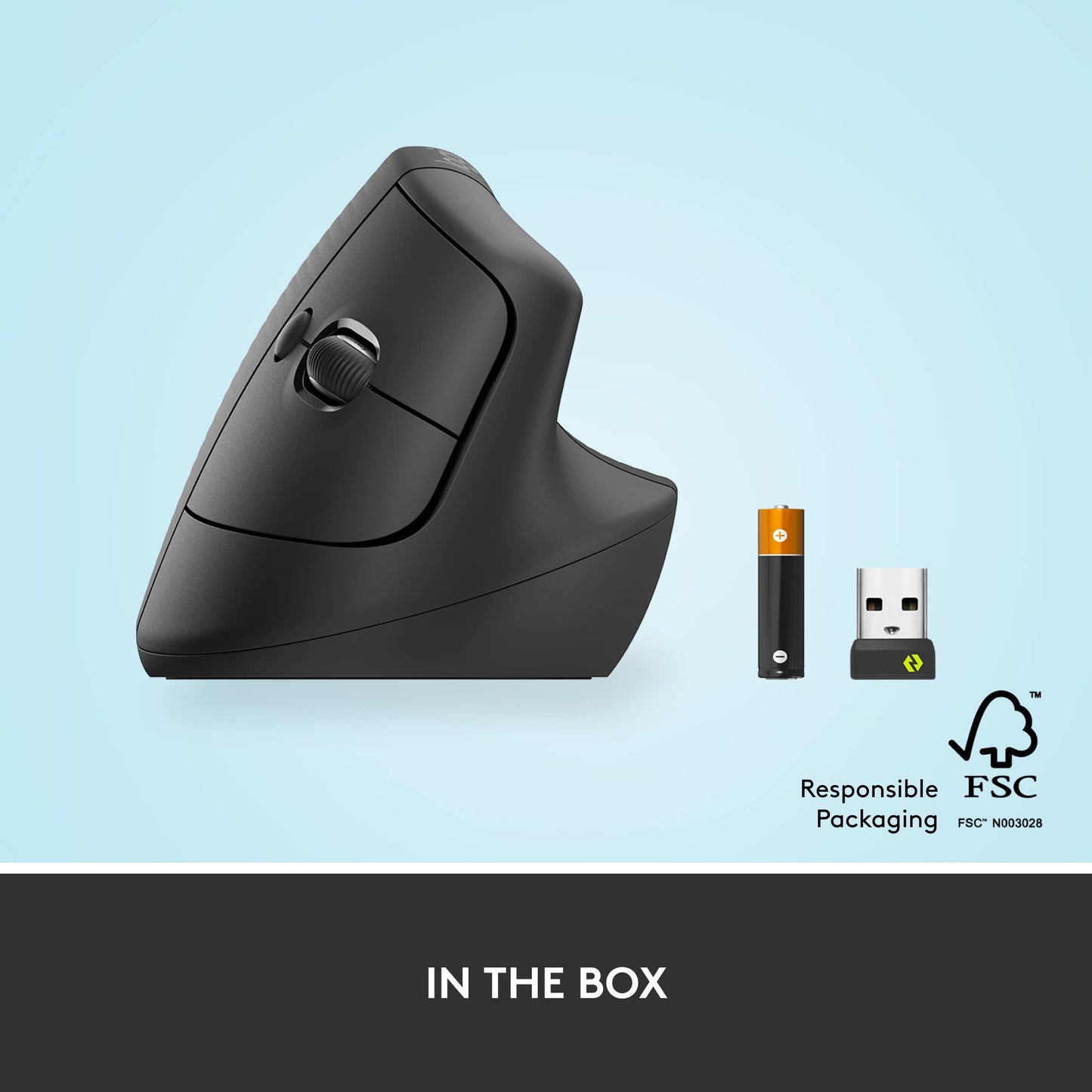 Logitech Lift Vertical Ergonomic Mouse, Wireless, Bluetooth or Logi Bolt USB receiver, Quiet clicks, 4 buttons, compatible with Windows/macOS/iPadOS, Laptop, PC - Graphite