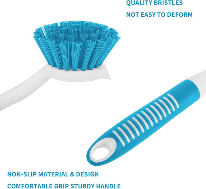 Dish Brush with Handle, 2 Pack Scrub Brushes with Built-in Scraper