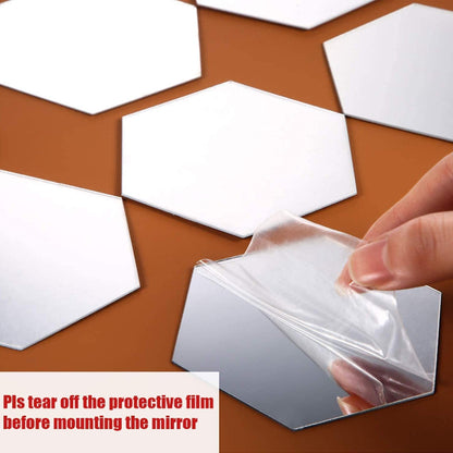 Shappy 24 Pieces Hexagon Mirror Wall Sticker Removable Acrylic Mirror Setting Wall Sticker Decal Honey Comb Decal for Living Room Bedroom Home Decor(12.6 x 11 x 6.3 cm)