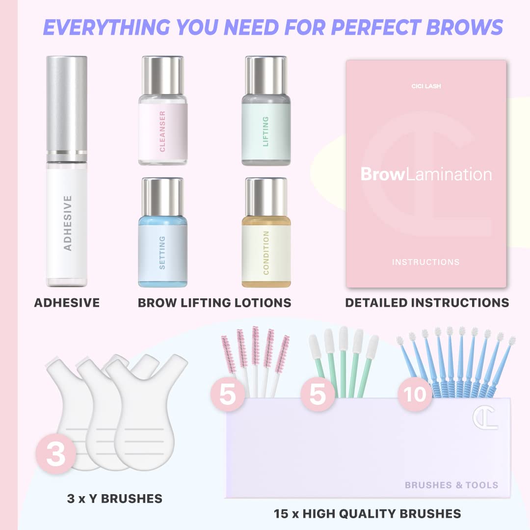 CICI Lash Professional Eyebrow Lamination Kit with Keratin Conditioning | Instant DIY Eye Brow Lift for Fuller, Thicker Brows | Easy to Use and Long Lasting Results