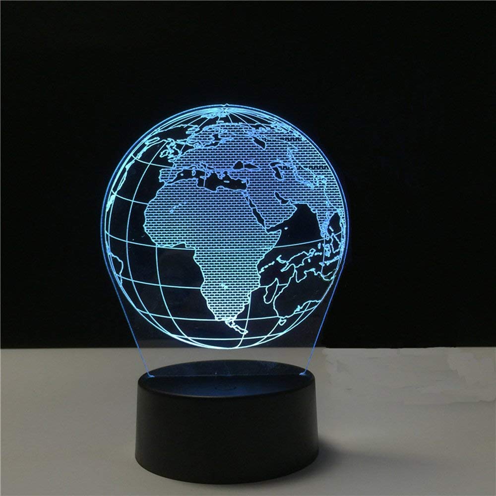 Dependable Industries 3D World Globe LED Light 7 Color Changing Table Lamp Night Light Optical Visual Illusion Acrylic