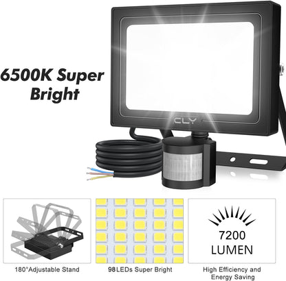 CLY 80W Security Lights Outdoor Motion Sensor, 7520LM PIR Sensor Security Light IP66 Waterproof Motion Sensor Floodlight, 6500K Cold White LED Outdoor Light Mains Powered for Garage Fixed 30s Lighting