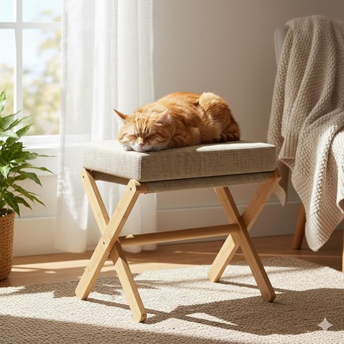 BAMBOOHOMIE Foldable Foot Stool Ottoman, Modern Foot Rest