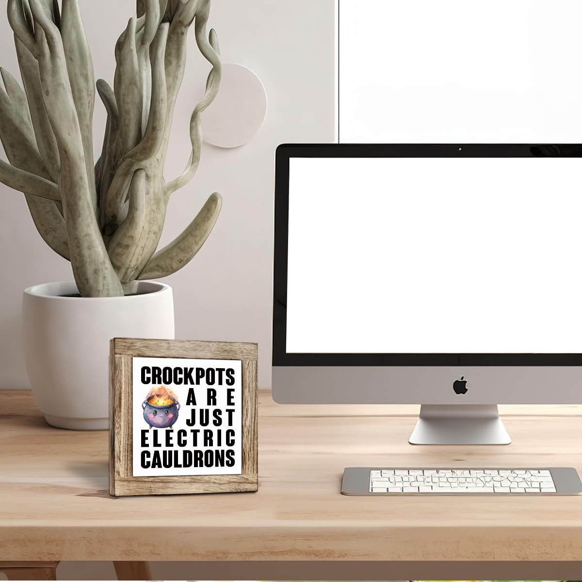 Funny Kitchen Sign, Crock Pots Are Just Electric Cauldrons, Kitchen Humor Signs, Freestanding Home Decor, Farmhouse Home Office Decoration 5.9x5.9 Inches
