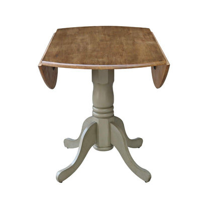 IC International Concepts, 42" Round Dual Drop Leaf Pedestal Dining Table, Solid Real Wood, Sturdy Parawood, Distressed Hickory/Stone