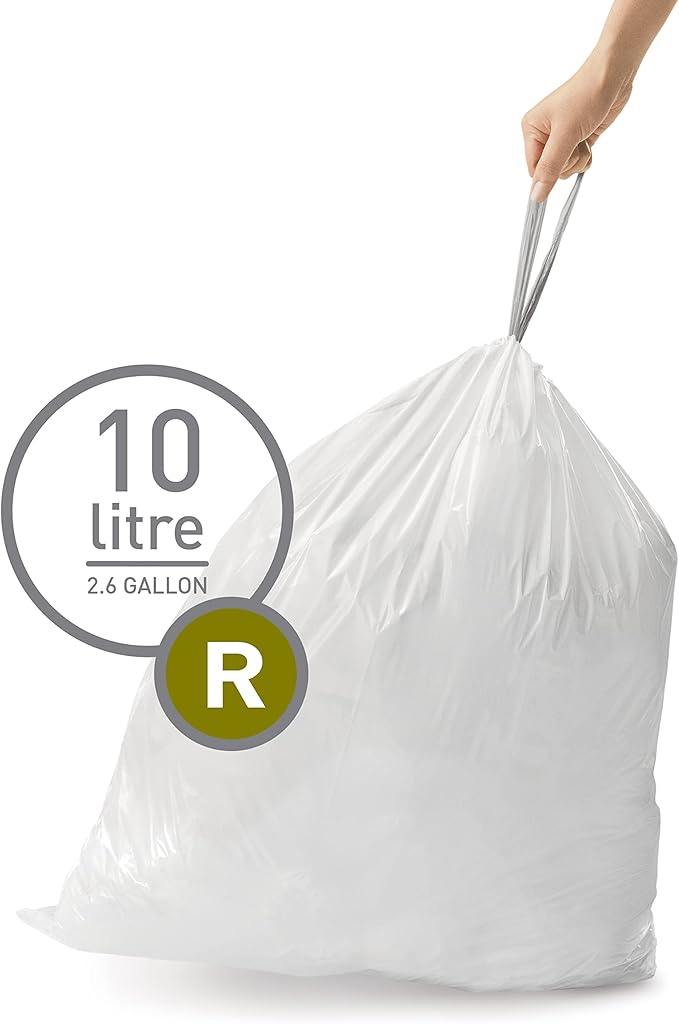 simplehuman Code R 60 Count, Dispenser Pack Custom Fit Liners, Drawstring Trash