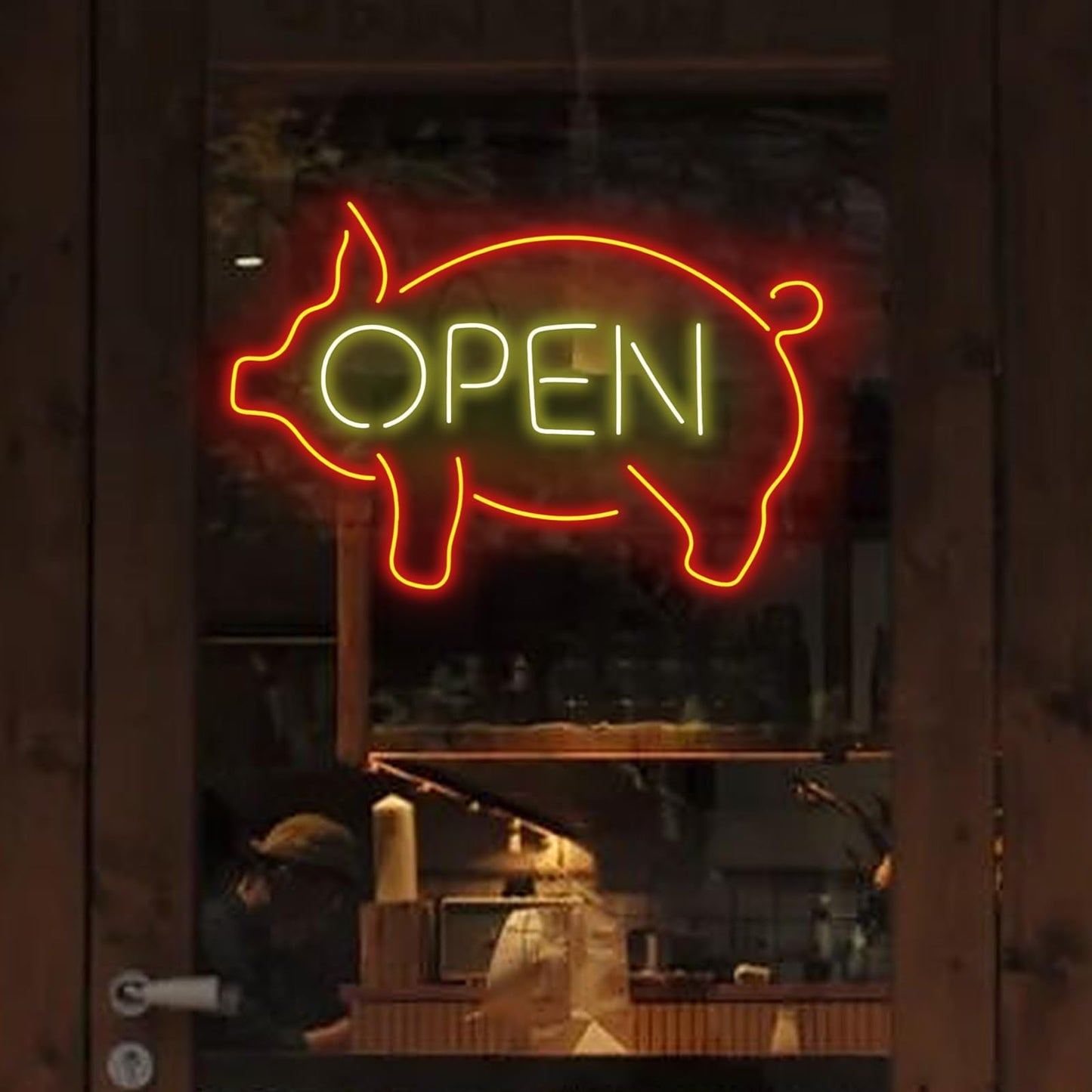 Pig Open Neon Sign, Business Shop lamp Pig Open Led Wall Hanging Custom Restaurant Kitchen BBQ LED Lights Wedding Birthday Party Decor, Business Room Accessories Neon Sign