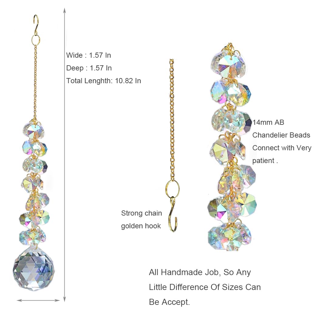 KEINIA suncatchers for Windows Hanging Prism, 40mm auraro Crystal Suncatcher with Crystals Chandelier Beads, Hanging Crystal for car, Ceiling,Wedding, Party,MOM Daughter Gift(2 pcs)