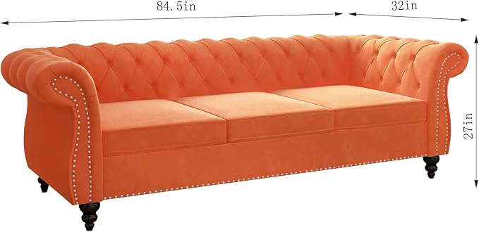 ORRD 2 Piece Living Room Set, Velvet Chesterfield Sofa Couch Chair