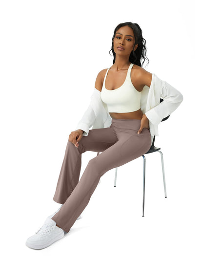 Womens Yoga Pants with Pockets High Waisted Flare Leggings Bell Bottom Yoga Dress Pants Seamless Bootcut Pants