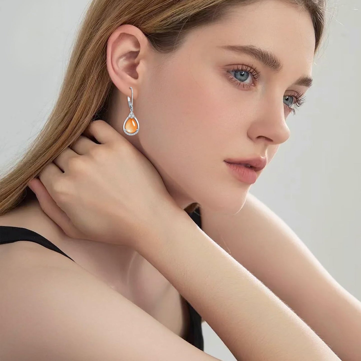 Orange Earrings Sterling Silver Opal Leverback Teardrop Dangles Earring Jewelry Christmas Gifts for Women