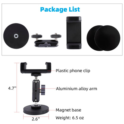 Gym Magnetic Phone Holder Mount with 360° Adjustable Dual Ballhead Magic Arm, Magnet Base Phone Mount for Gym Equipment, Refrigerator, or Any Ferrous Metal Surface, Compatible with All Smartphones