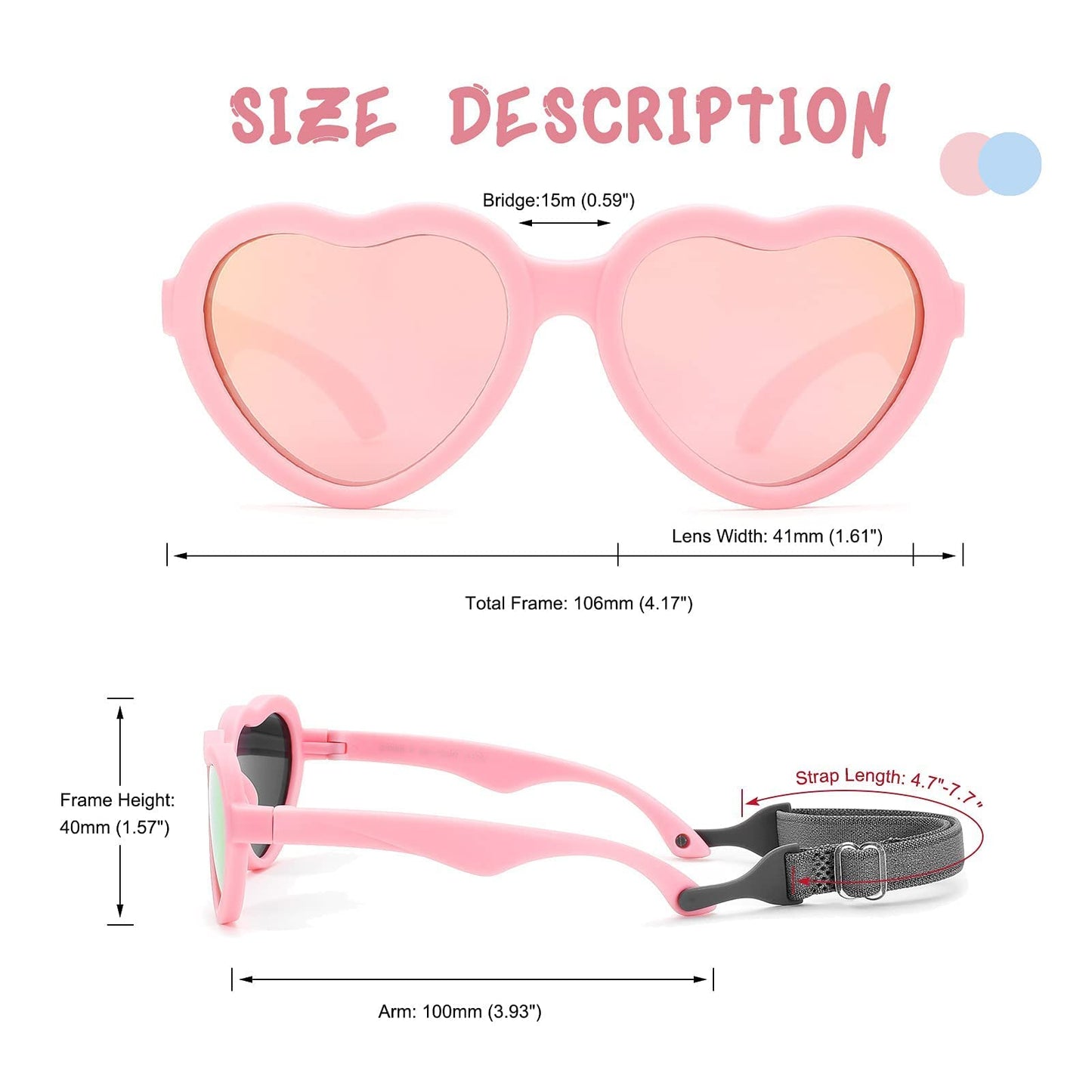 COASION Baby Sunglasses Polarized Rubber UV Protection with Strap Heart Shape Sun Glasses for Boys Girls Kids Ages 0-24 Months