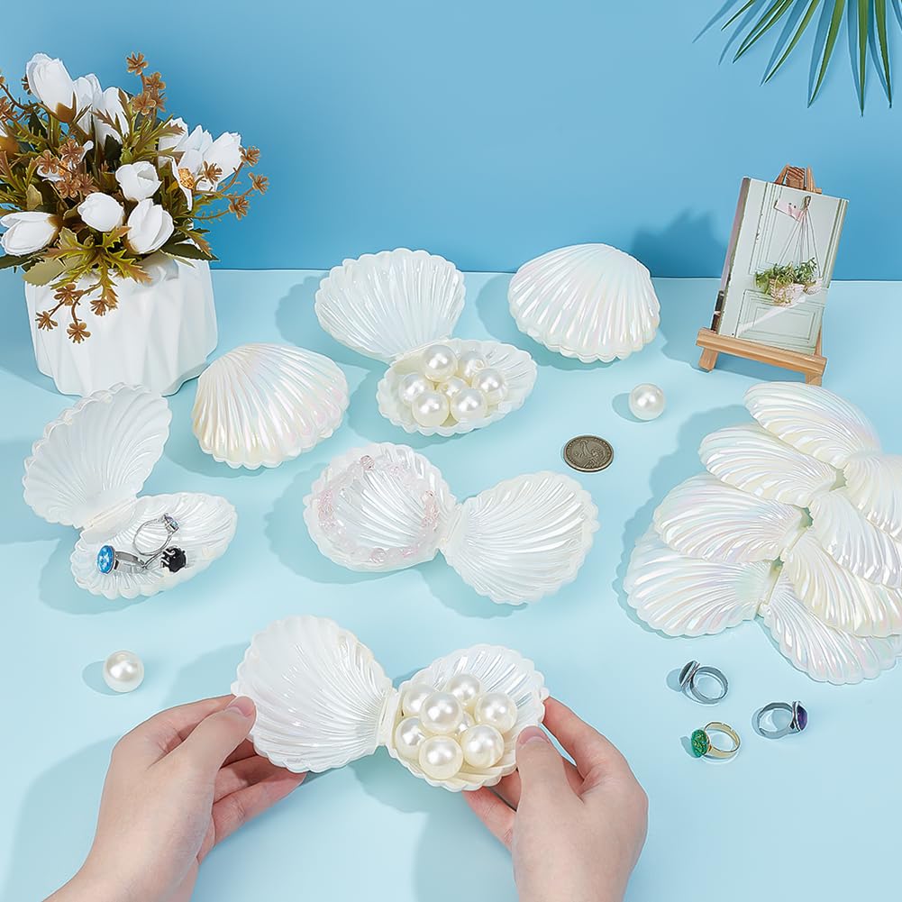 PH PandaHall 10pcs Seashell Box Container, Plastic Shell Shaped Jewelry Storage Holder White Seashell Boxes for Mermaid Beach Wedding Birthday Party Favors Christmas Home Decor, 3x3.5x1.7inch