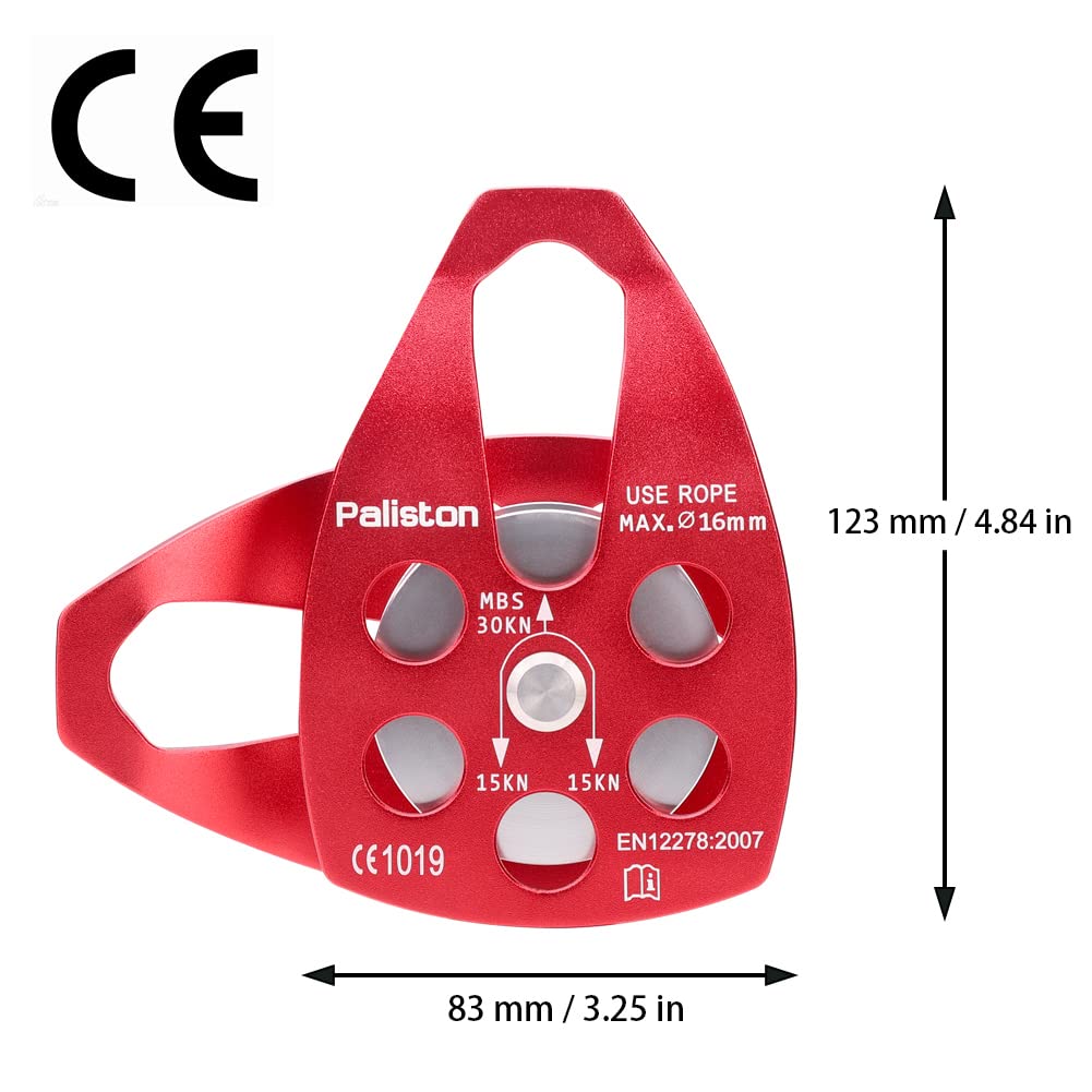 Paliston 30kN Climbing Pulley with Ball Bearing for Rock Climbing Arborist Red
