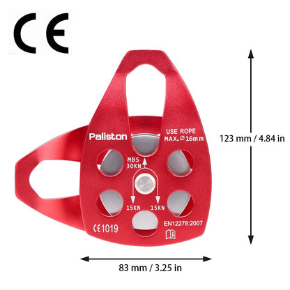Paliston 30kN Climbing Pulley with Ball Bearing for Rock Climbing Arborist Red