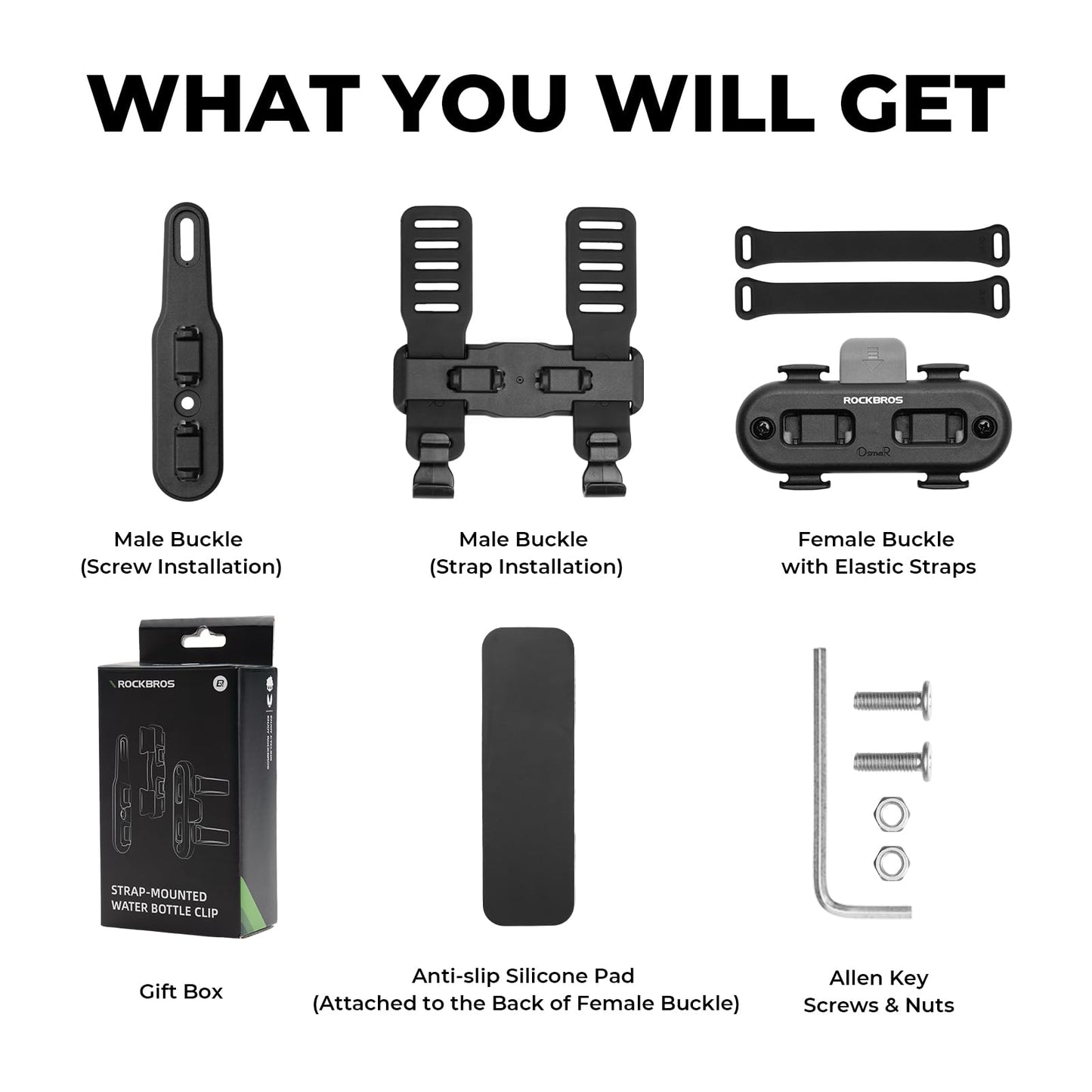 ROCKBROS Bike Water Bottle Holder with Strap, Magnetic Water Bottle Holder for Bike, Bike Cup Holder for Road, Mountain, Folding Bike, Ebike & Scooter