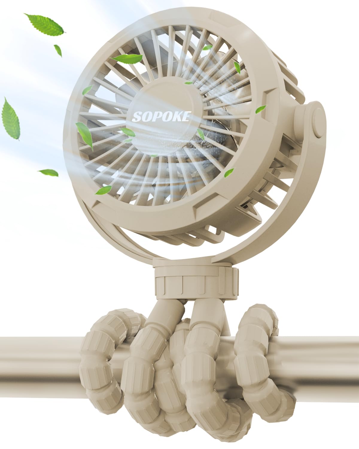 SOPOKE Mini Portable Baby Stroller Fan,3 Speed Personal Handheld Fan,Battery Operated Rechargeable 360° Flexible Tripod Cooling Fan, Suitable for Car Seat Crib Treadmill Golf Cart Travel(Yellow)