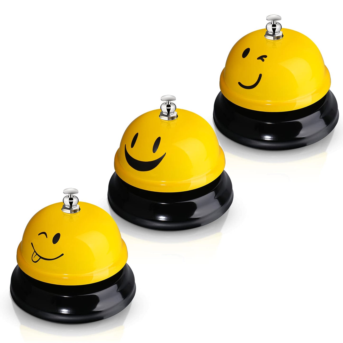 Hotop 3 Pcs Desk Bell for Service Funny Front Desk Smile Face Metal Ringer Call Bell for Kitchen Hotel Restaurant Classroom(Smile Face,Yellow)