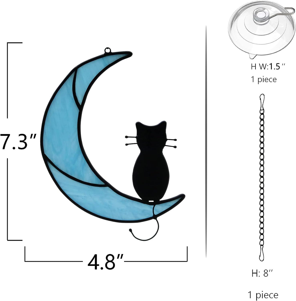 HAOSUM Black Cat Decor On Moon Suncatcher Decoration,Cat Memorial Gifts for Cats Lovers Stained Glass Window Hangingt,Cats Loss Sympathy Gift,Pet Memorial Gifts for Women