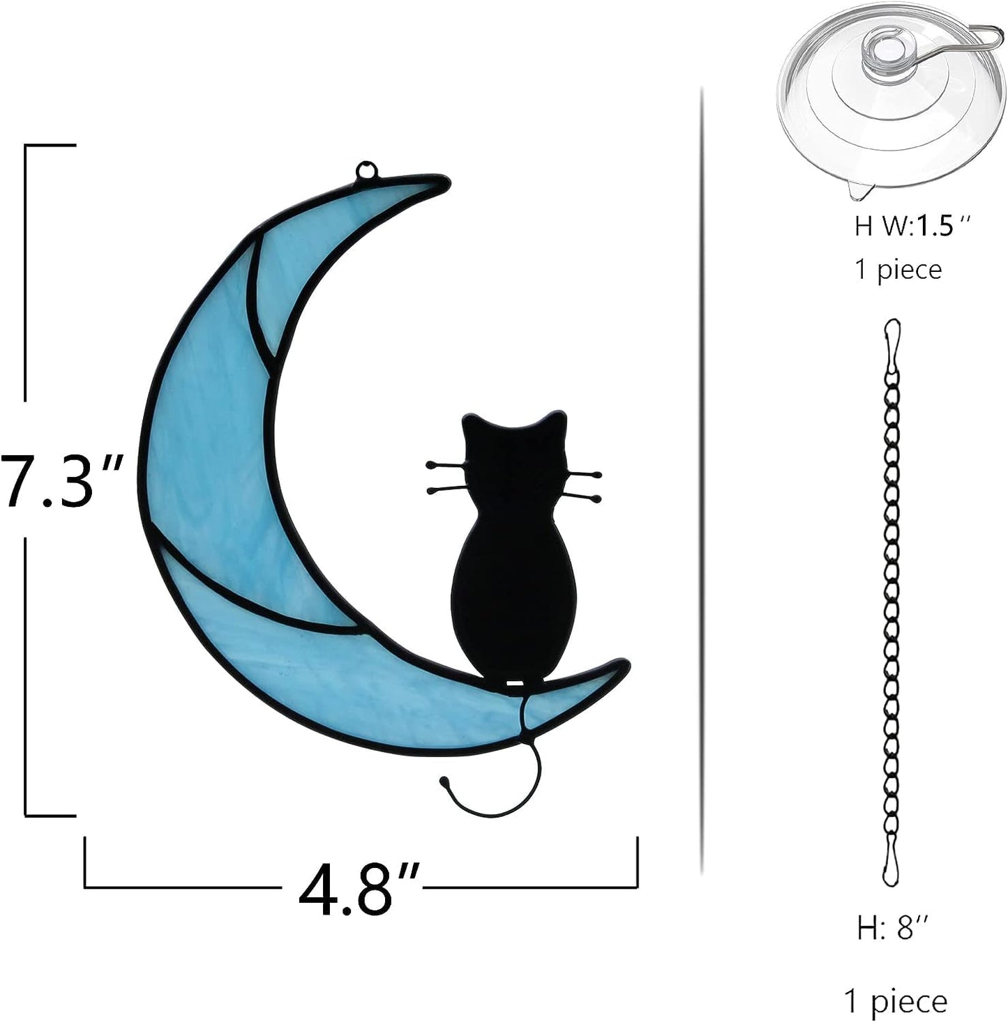 HAOSUM Black Cat Decor On Moon Suncatcher Decoration,Cat Memorial Gifts for Cats Lovers Stained Glass Window Hangingt,Cats Loss Sympathy Gift,Pet Memorial Gifts for Women