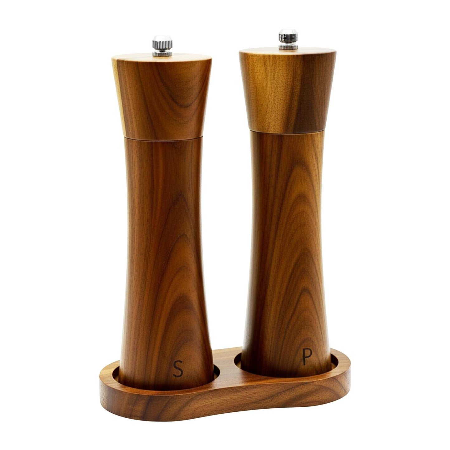 Amestar 2 Pack Acacia Wooden Salt and Pepper Grinder Set, 8.3 Inch Salt Grinder Refillable with Adjustable Coarseness, Manual Pepper Grinder with Ceramic/Stainless Steel Core, Home Essentials