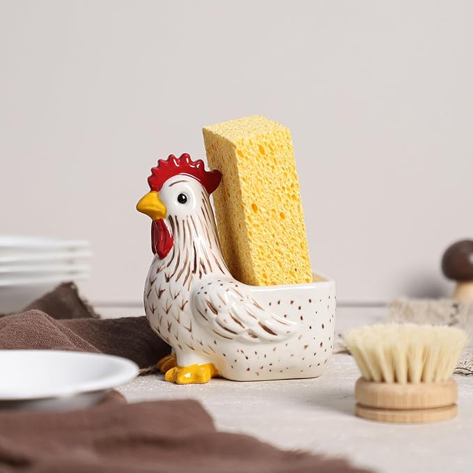 Ceramic Retro White Rooster Shape Sponge Holder