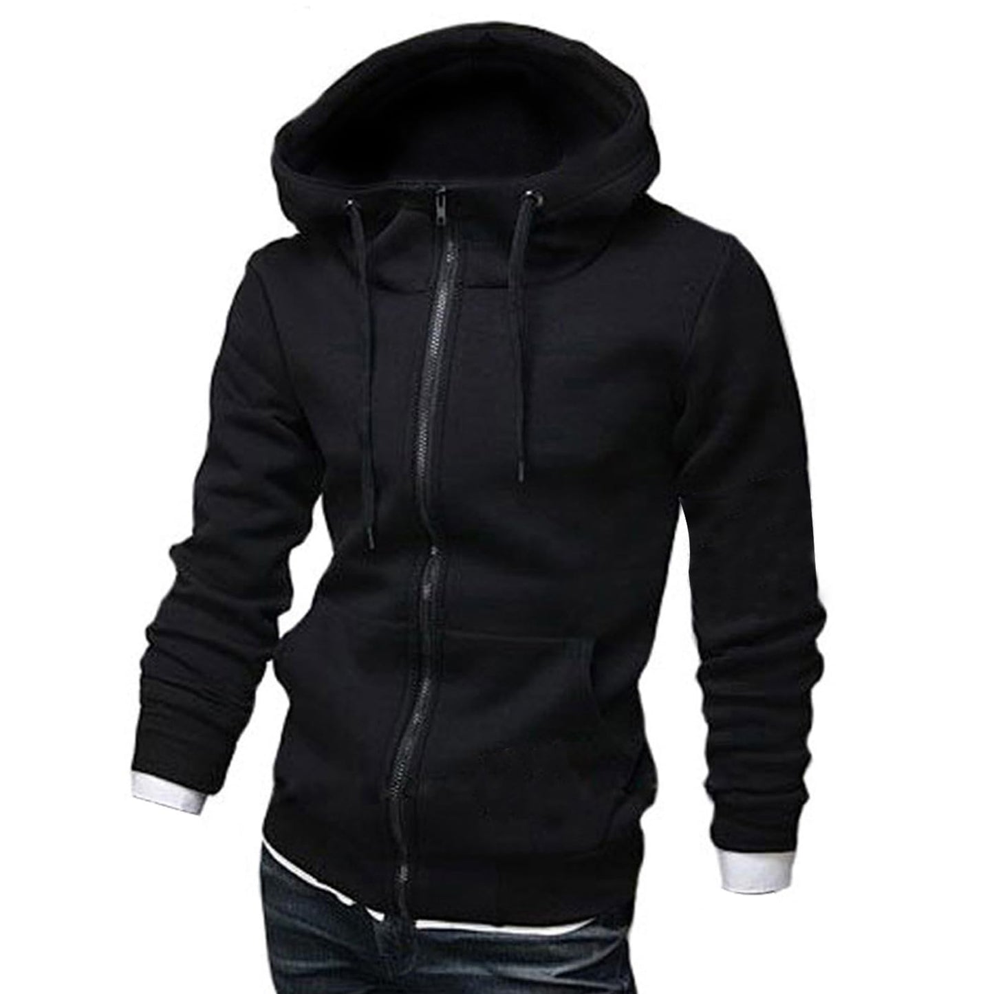 ZUEVI Men's Hoodies Casual Striped Drawstring Hoodie Fleece Sweatshirt Zipper Closure Slim Fit Jackets With Pockets (/Black/-XL)