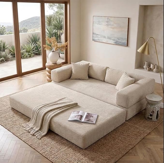78" 4-in-1 Convertible Sofa Bed, Boneless Corduroy Sleeper Couch
