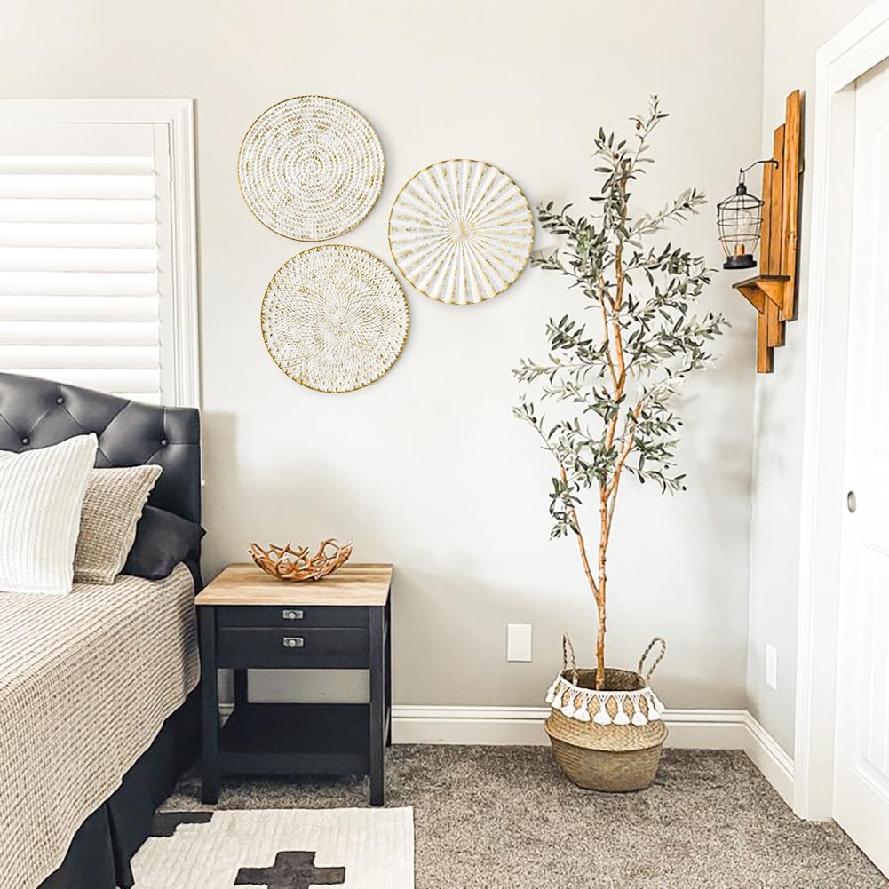 Briful 12" Wall Décor Pack of 3 Metal White Washed Starbursts Radial Plate Wall Art Modern Accent Hanging Wall Decorations For Home Office Bedroom Or Living Room Wall Sculptures