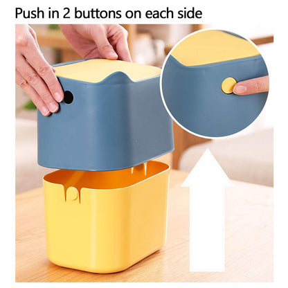 YAGGOOD Small desk bin mini waste bin with lid kids dustbin trash can for classic desk, desktop, bedroom, office table top bin in blue and yellow color