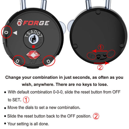 Forge Quality TSA Approved Luggage Locks for Travel Accessories, Suitcase, Pelican case, Ammo Boxes, Set Your own Combination, Zinc Alloy Body-Cable Black 2 Locks