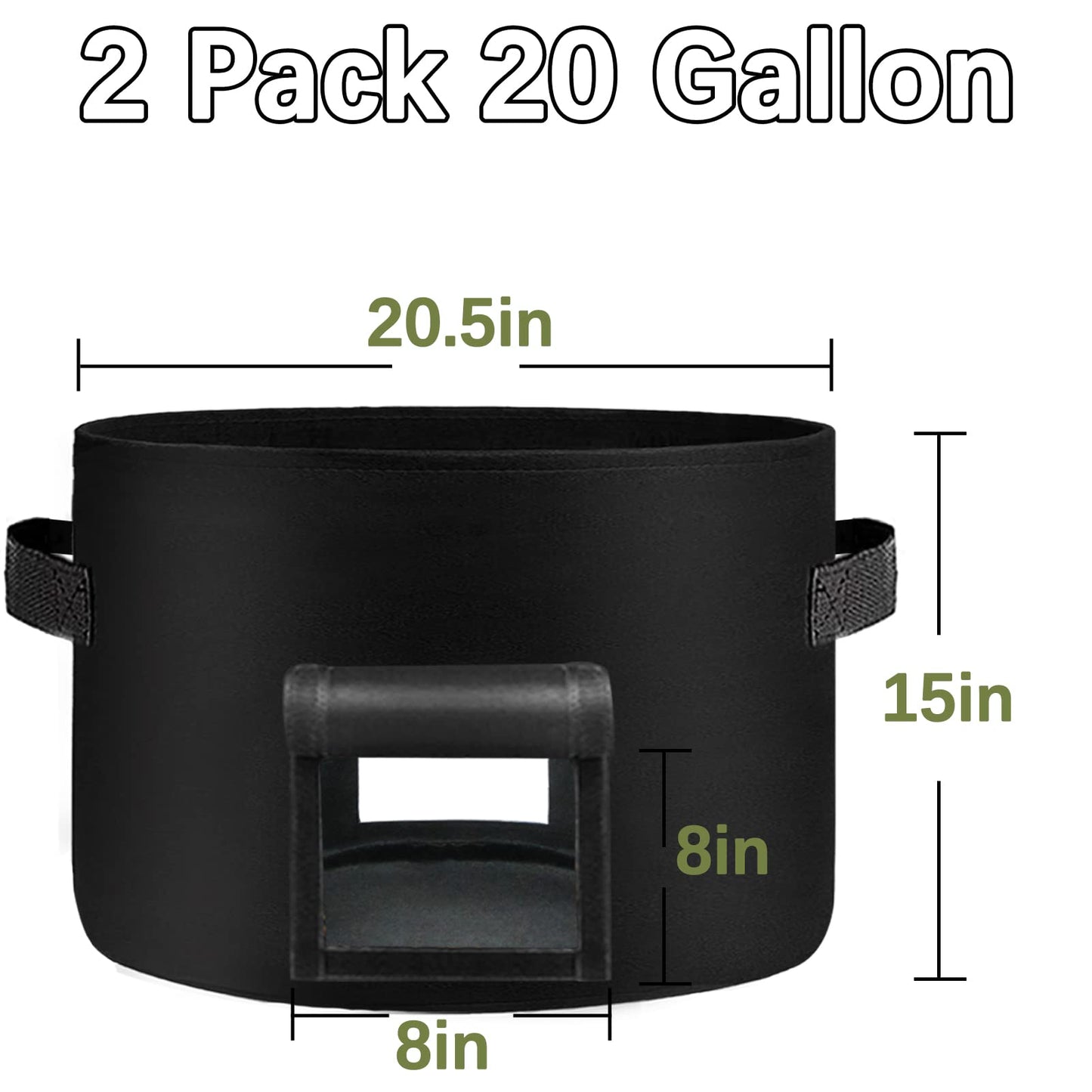 SORANGEUN 2-Pack 15-Gallon+2-Pack 20-Gallon Grow Bags with 2 Flaps and Reinforced Handles,Non-Woven Potato Grow Bags, Thickened Aeration Fabric Pots for Potatoes, Tomatoes, Flowers, and Vegetables