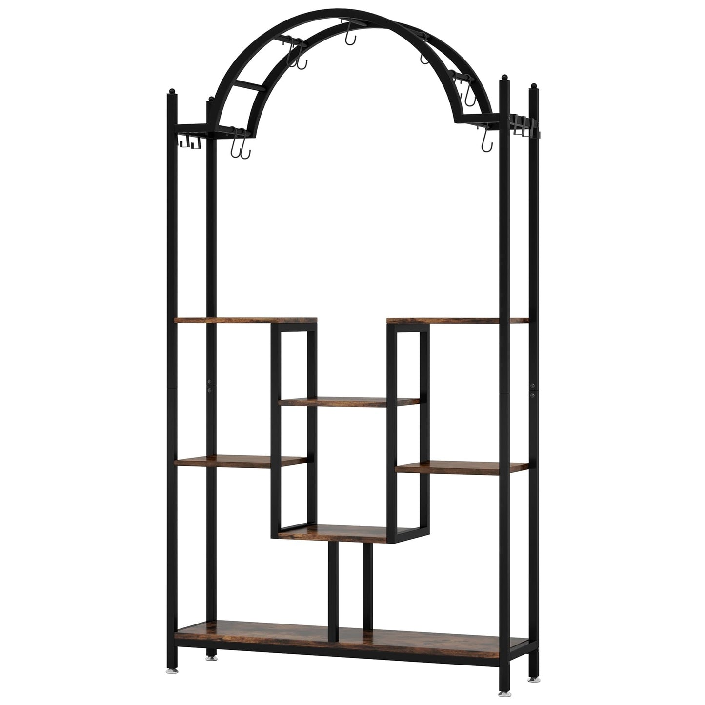 Tribesigns 5-Tier Tall Indoor Plant Stand, 74.8'' Arched Metal Flower Shelf with Hanging Hooks, Large Bonsai Pots Display Rack for Indoor, Balcony, Living Room