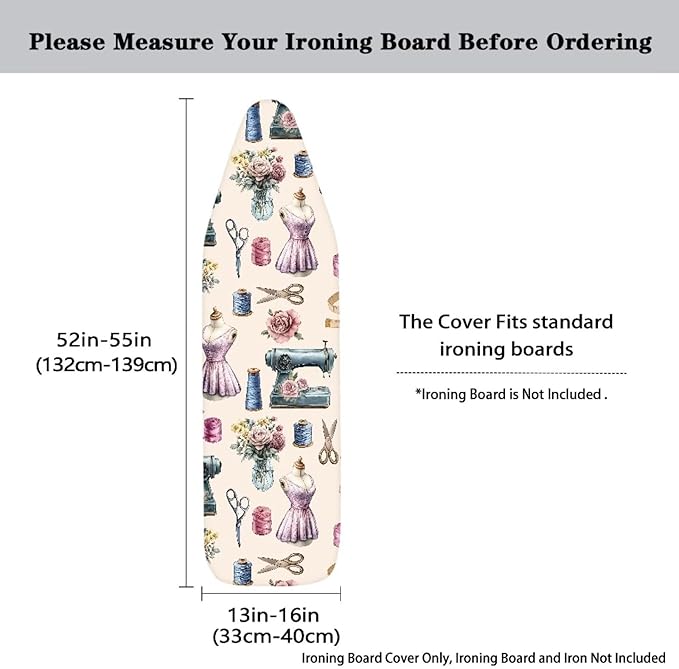 Sprowallow Flowers Ironing Board Cover Standard Size Silicone Coated 15x54 inch