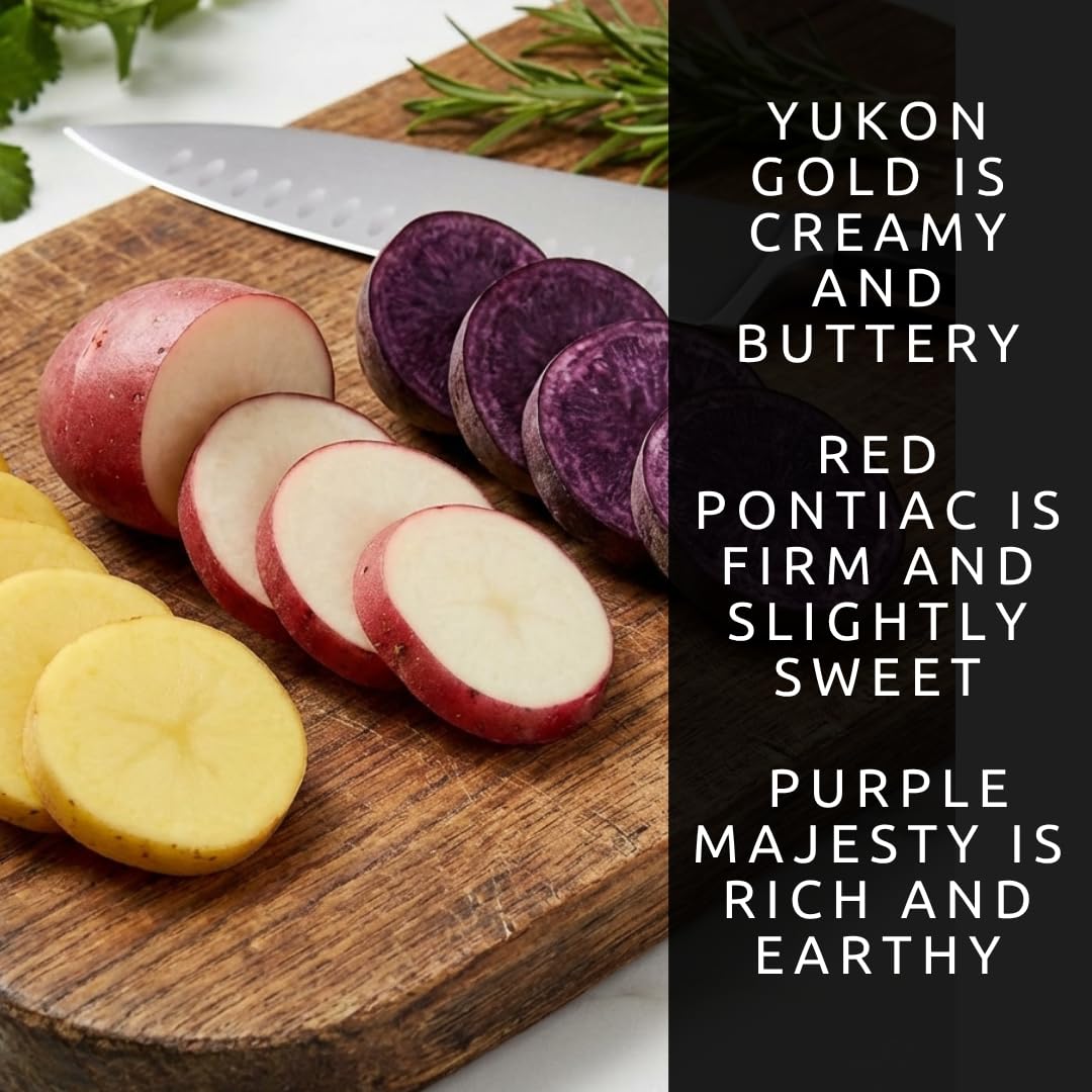 Seed Potatos Grow Pack - 3 Types, Yukon Gold, Red Pontiac, Purple Majesty - Pick the Weight You Want- Get All 3 Types (6 Pounds - 2 Pounds of Each Type) Easy to Grow, Great Flavor