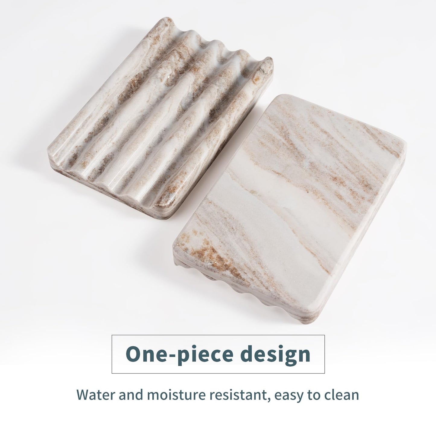 2 Pcs Soap Dish for Bathroom, Marble Bar Soap Holder for Kitchen Countertop, Soap Tray with Wavy Design, Soap Saver for Bath Tub, Sponges, Italian Natural Stone(Palissandro Classico)