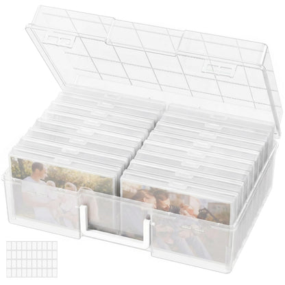 Lifewit 4x6 Photo Storage Box, 16 pcs Inner Photo Case with Lids, Clear Photo Organizers with 1 Sheet Label Sticker, Plastic Craft Storage Box for Seeds Sticker Cards Pictures Office Supplies