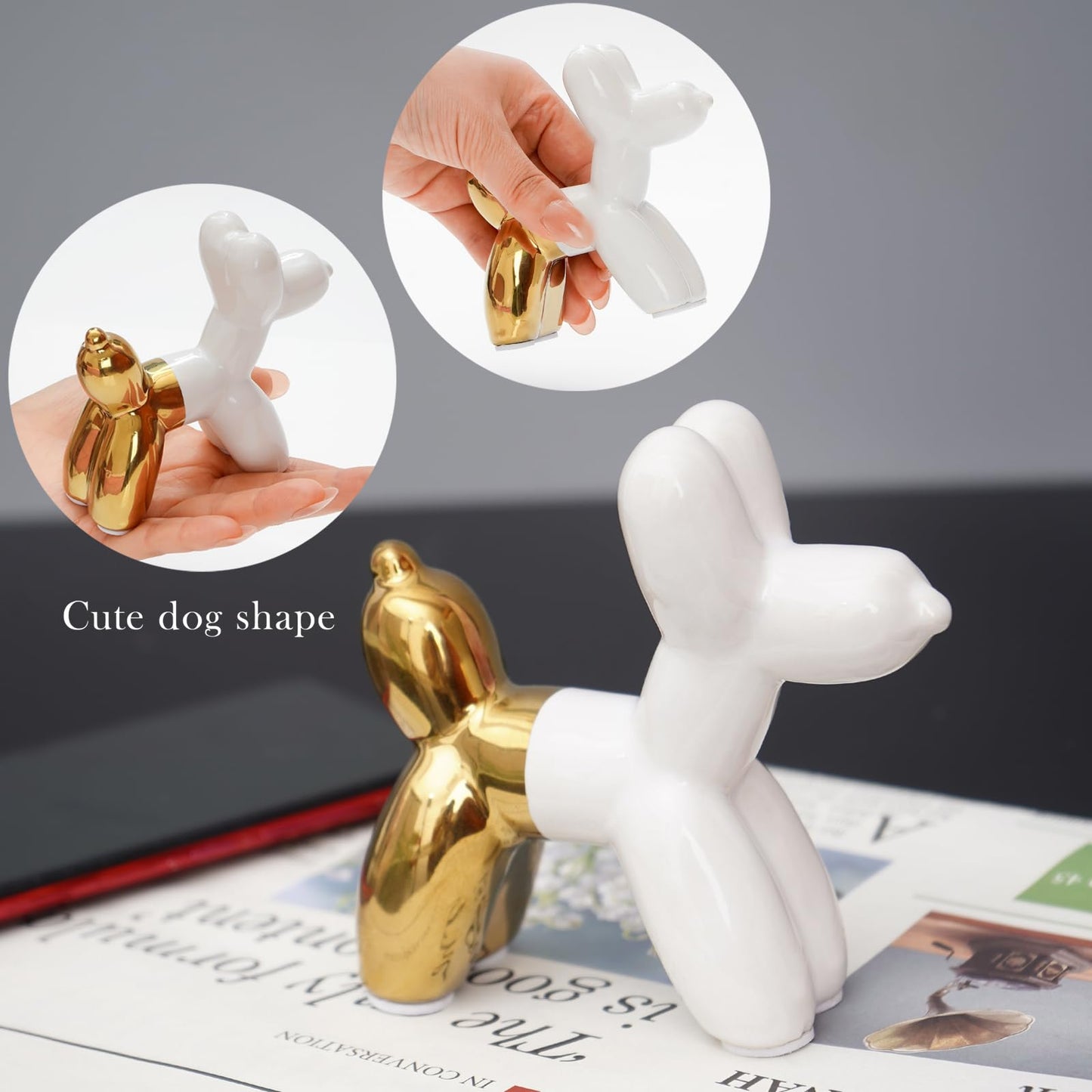 Notakia Cute Ceramics Balloon Dog Statue Crafts Living Room Desktop Decorations,Handmade Modern Small Ceramic Animal Statue Ornament Home Decor Accents