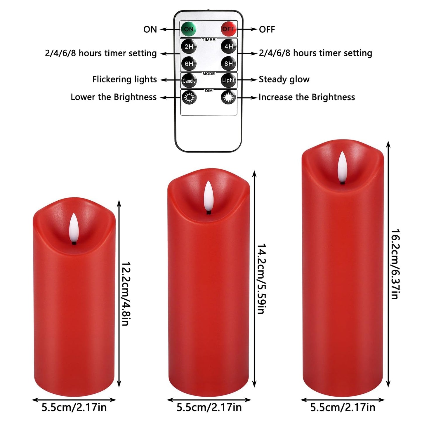 fclayvts 24 Pack Red LED Candles with Remote & Timer - Flameless Pillar Candles with 3D Flickering Flame, Battery Operated for Christmas Tree, Table Centerpieces, Party Decor