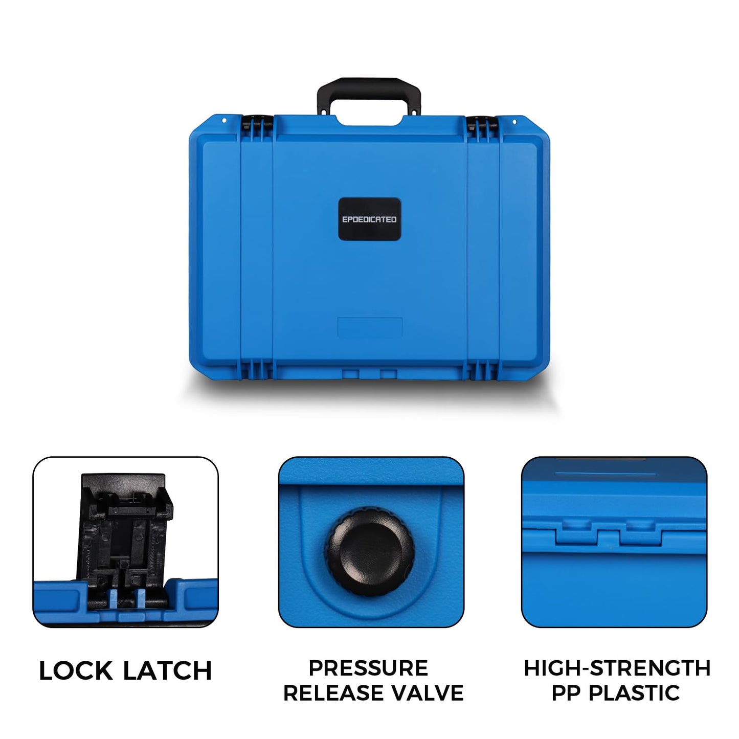 EPDEDICATED IP67 Waterproof Shockproof Hard Case, Orange Rugged Hard Shell with Custom Foam Insert, Lockable Heavy-Duty Equipment Case for Camera Drone Tools Camping Gear, 18.0×13.39×5.12 In (Blue)
