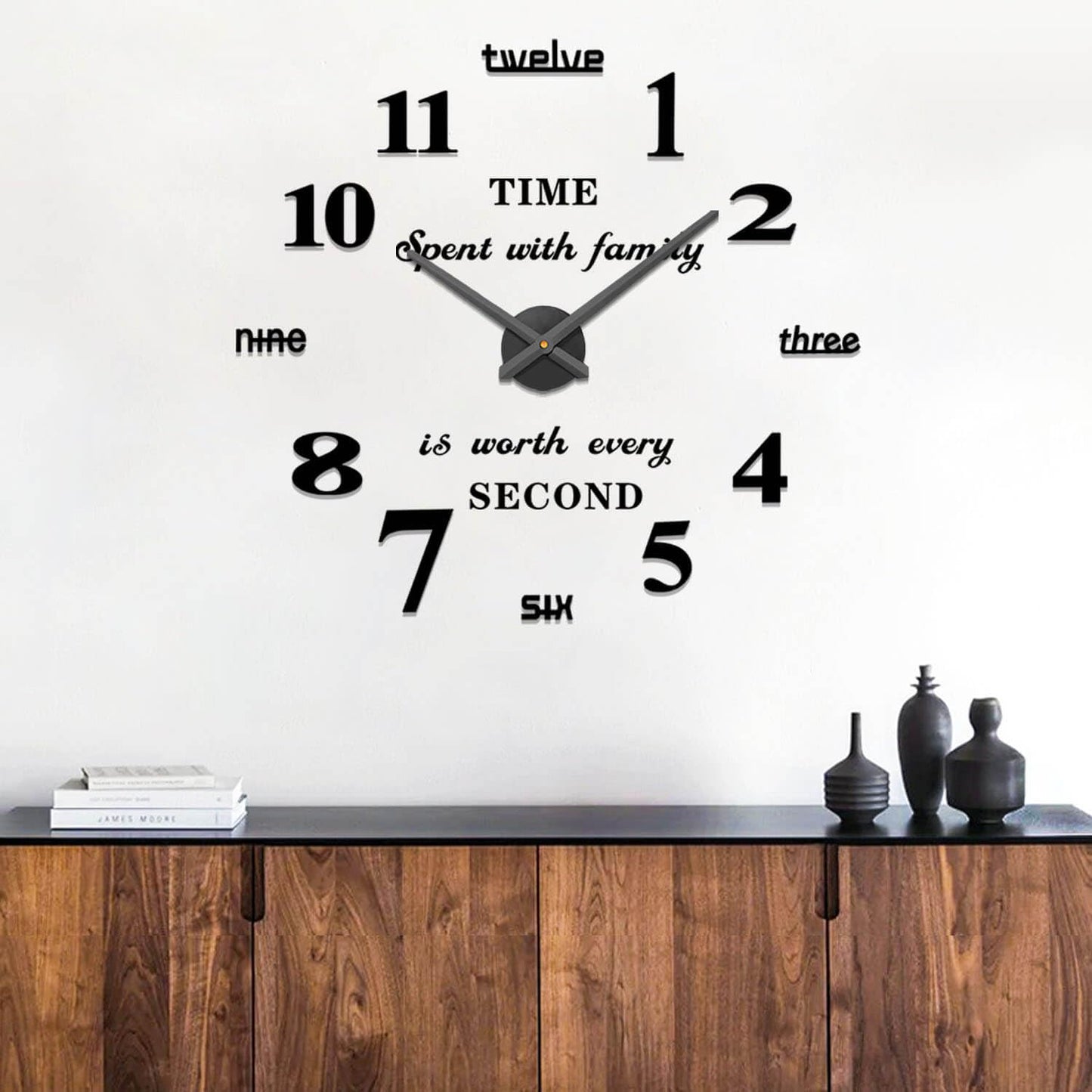 VANGOLD Large DIY Wall Clock Modern 3D Wall Clock with Mirror Numbers Stickers for Living Room Office Decorations Gift