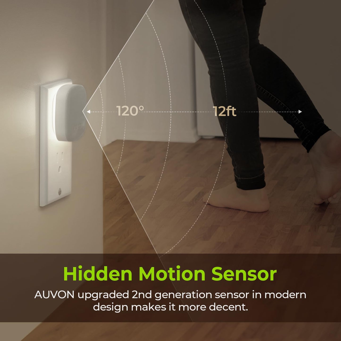 AUVON Plug-in LED Backlit Night Light with Motion Sensor & Dusk to Dawn Sensor, Dimmable Amber Nightlight with 1-50 lm Adjustable Brightness for Bedroom, Bathroom, Stairs, Hallway (4 Pack)