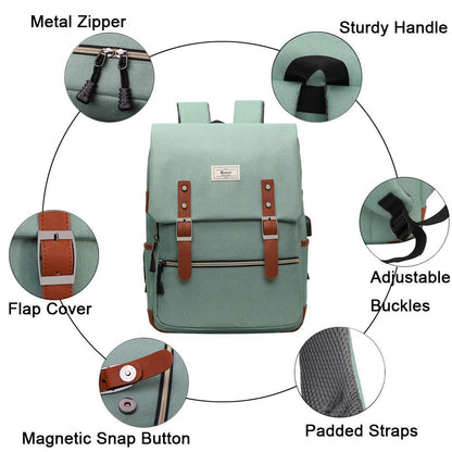 Ronyes College Bag Fits up to 15.6’’ Laptop Casual Rucksack Waterproof Business Travel School Backpack Daypacks with USB Unisex(LightGreen)