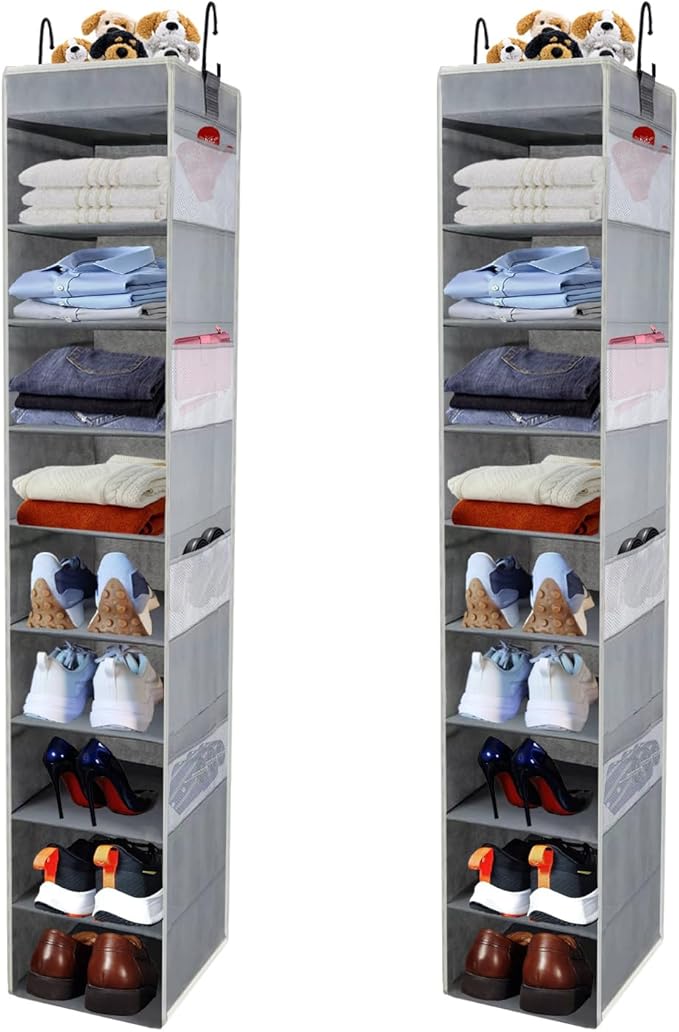 2 Pack Large-Sized Hanging Shoe Organizer 10-Shelf, Sturdy Hanging Closet