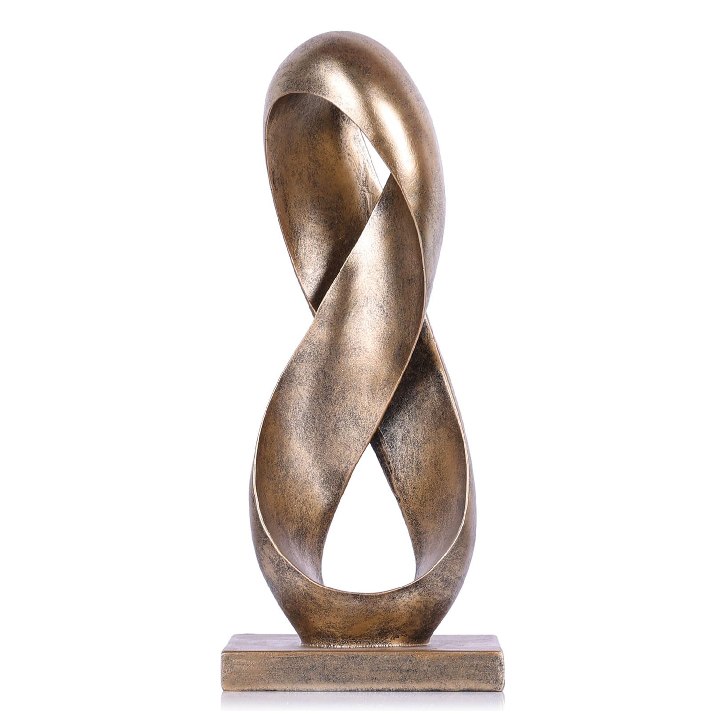 14.6" Tall Abstract Bronze-Finish Knot Sculpture, Modern Resin Infinity Loop Statue, Modern Tabletop Decor for Coffee Table, Bookshelf, Mantel, Entryway, Living Room Office Accent Centerpiece